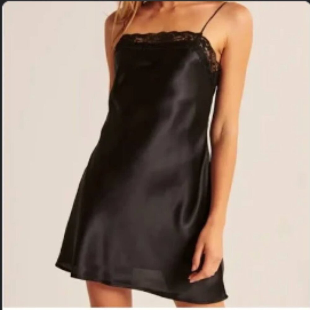 Abercrombie & Fitch Lace Trim Silk Slip Dress